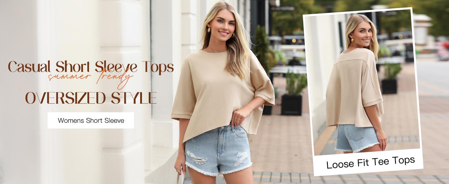 Imily Bela Womens Oversized T-Shirts Cropped Summer Casual Short Sleeve Loose Fit Tee Tops