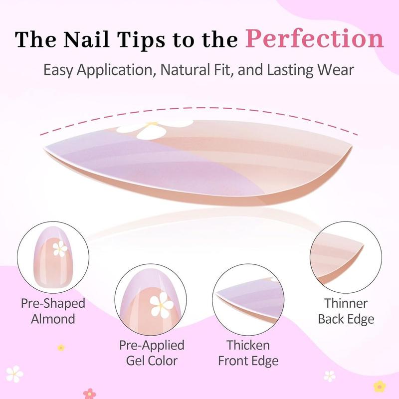 16 Sizes 128 Pieces Press on Nails for Kids, 4 pack Kids Nail Kit Colorful Flower Almond Fake Nail Tips for Girls 8-12 Years Old with Jelly Nail Adhesives & Nail Glue Birthday Easter Gifts
