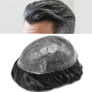 Mens Toupee Full Poly Skin Hairpiece Toupee for Men Real Human Hair Replacement System Mens Wig Durable Full Poly Mens Hair System Black Brown Blonde Mixed Grey Hair Pieces for Men Hair Unit Protesis Capilar Hombre