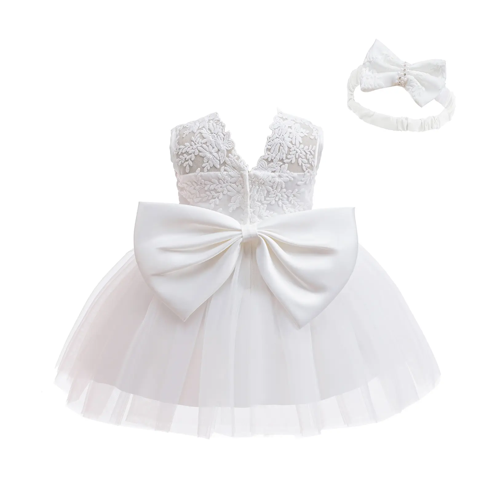 Baby Girl Formal Princess Dress - Sleeveless, Elegant Lace Tulle Ball Gown with Satin Bow, Floral Beaded, Luxury New Design for Birthday & Wedding, High-Quality Kids' Girls' Dress party pink  Set Toddler family gathering 0-18 month first