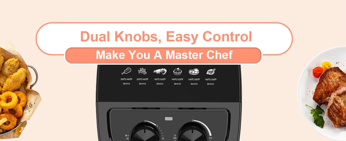 OSTBA 2.5QT/4.5QT Air Fryer for 1–2 People, Small Air Fryer with 6 Menu Options, Dual Knob Manual Temp & Timer, 3D Rapid Air Circulation, Nonstick & Dishwasher Safe Basket, Oil-Free Healthy Cooking