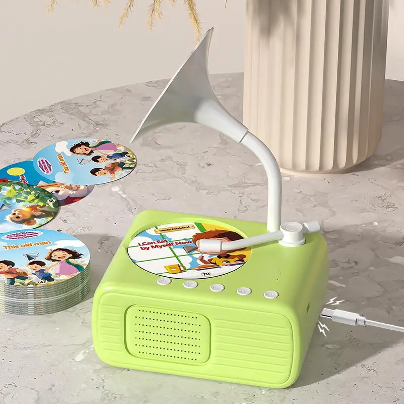 Portable Light Unisex Early Years Language Learning Gramophone - Screen-Free Interactive Educational Toy with Story Cards, Recordable Stories, Puzzles, Nursery Rhyme Loop, Parent-Child Interaction for Kindergarten Kids, Outdoor Travel
