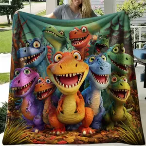 Cute Cartoon Dinosaur Throw Blanket – Soft Lightweight Flannel Fleece Blanket for Couch Bed Sofa, Cozy All Season Travel Blanket Gift