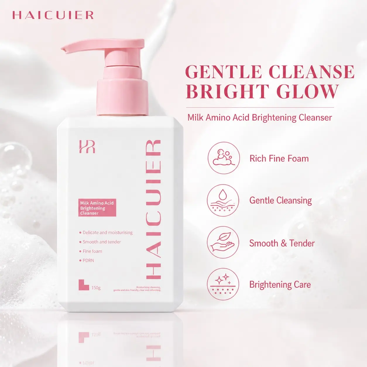 Milky Amino Acid Brightening Facial Cleansing Milk, Deep Cleanse Pores, Remove Oil & Makeup Residue, Hydrating, Non-Drying, Daily Use, Gentle Foaming Cleanser, Pore Purifying Cleanser, Moisturizing Facial Cleanser, Makeup Remover Cleanser