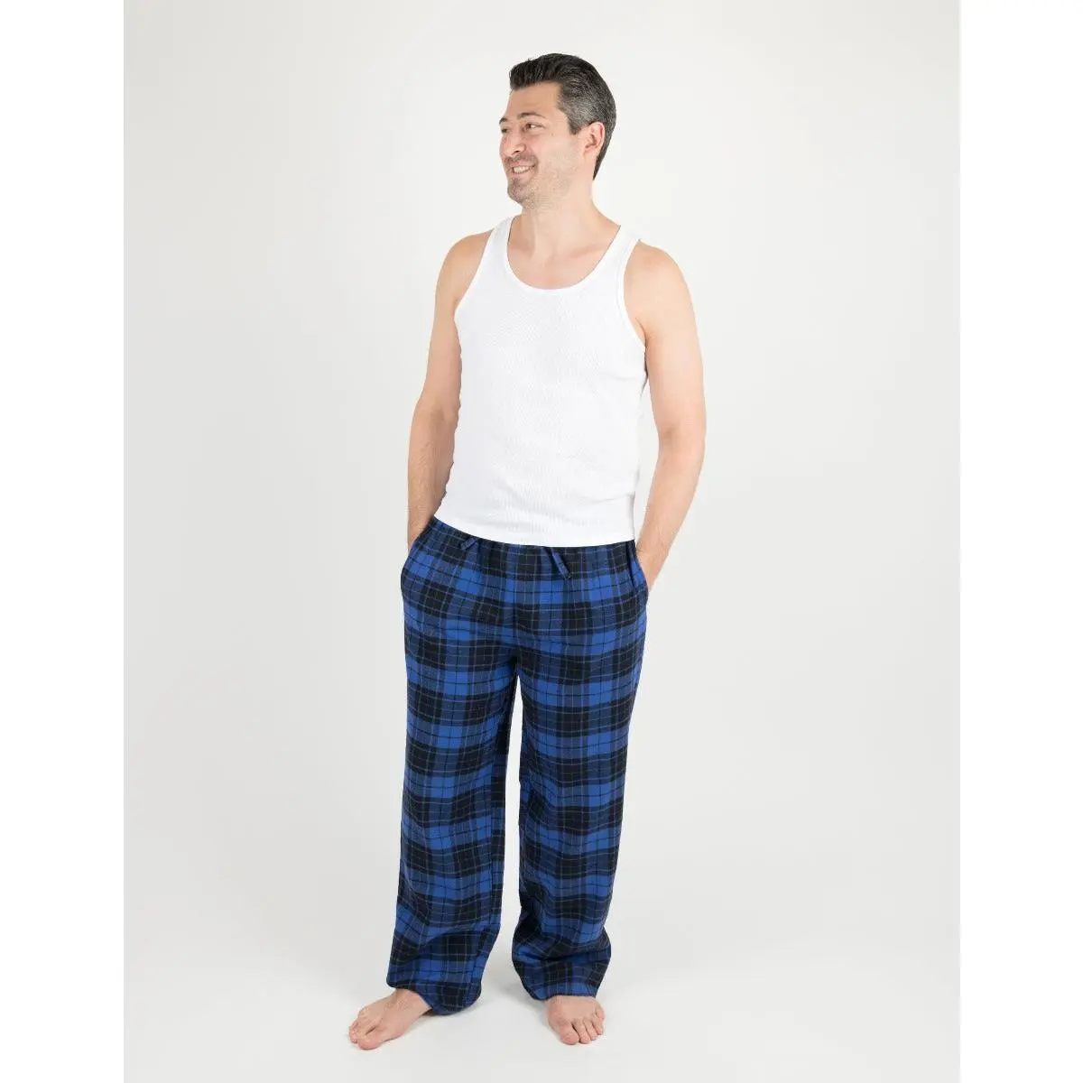 Mens Black & Navy Plaid Flannel Pants