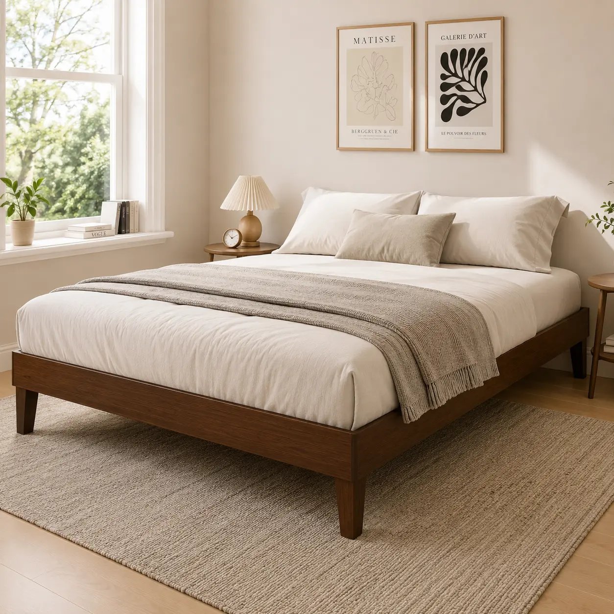 【Back To School】Costoffs Wooden Platform Bed Frame - Sturdy Plywood Slats, 800 lb Capacity, No Headboard, Box Spring Not Required, Easy Assembly, Queen Bed Frame, Stable Contemporary Bedroom Furniture, Wooden Bed Frame