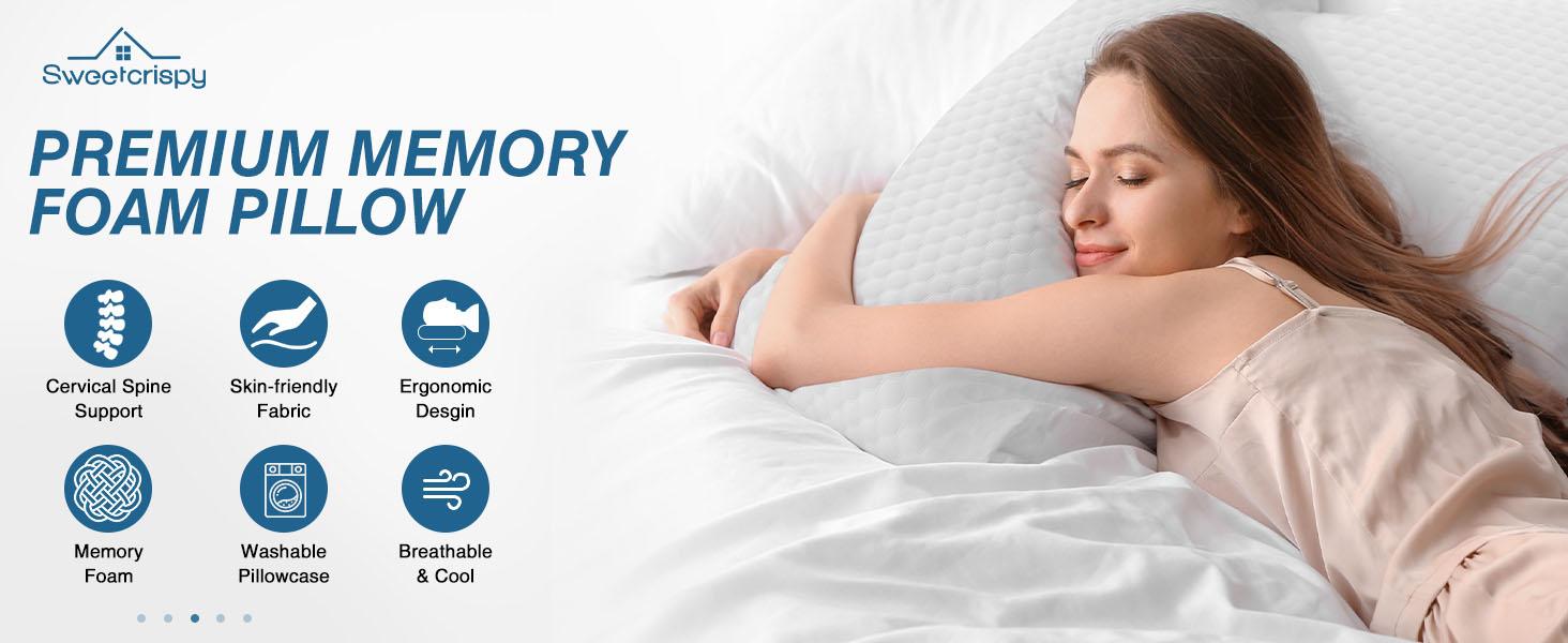 Sweet Furniture S - Memory Foam Pillows for Sleeping, Bed Pillow Soft and Comfortable, Cooling Pillow with Removable and Machine Washable Cove