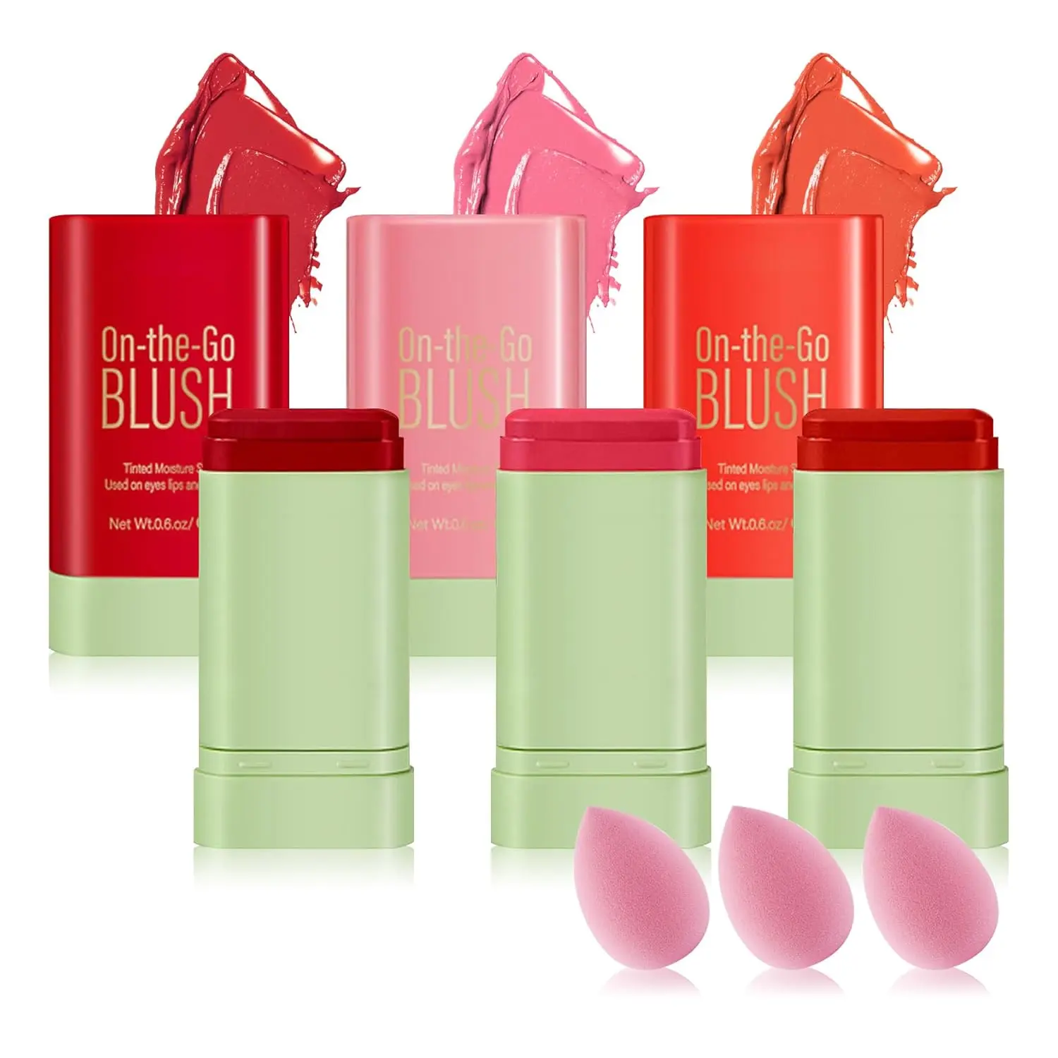 3PCS Blush Stick for Cheeks,Multi-use Solid Matte Makeup Stick Blush Cream for Cheek Eyes and Lips Tint,Moisturizing Tinted Cream Blush