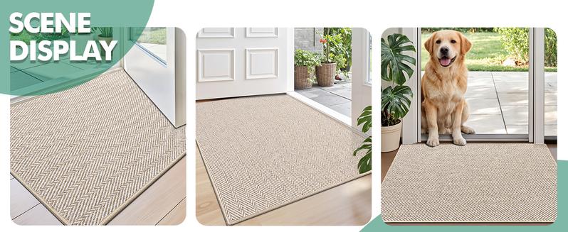 LUMI Ultra Thin Indoor Door Mat for Entrance, Non Slip Entryway Mat, Low Profile Doormat, Unique Herringbone Design Carpet for Inside, Patio, Porch, Beige dog washable rugs five bow rug house