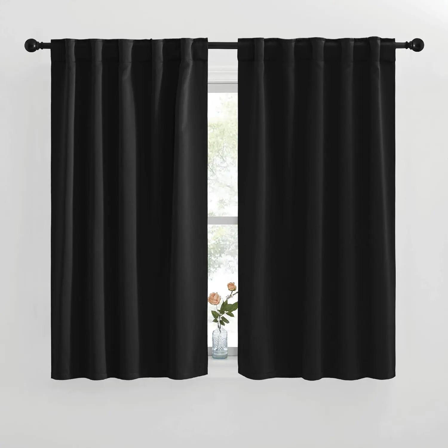 NICETOWN Halloween Blackout Curtains - Black, 42in W x 50in L Double Panels, Rod Pocket & Back Loop Drapes, Light Blocker for Home Windows, Bedroom Casual Elegance Thermal Insulated Home Decoration, Room Decor, Bedroom/Kitchen