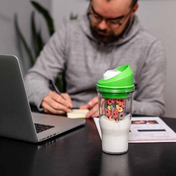 Portable Foldable Silicone Breakfast Cup with PP+PS Material Travel Bowl for Storage Ready-to-Eat Cereal Milk Cup Must-Have for Camping Office Commuting No Plate Required Breakfast Essential Drinkware