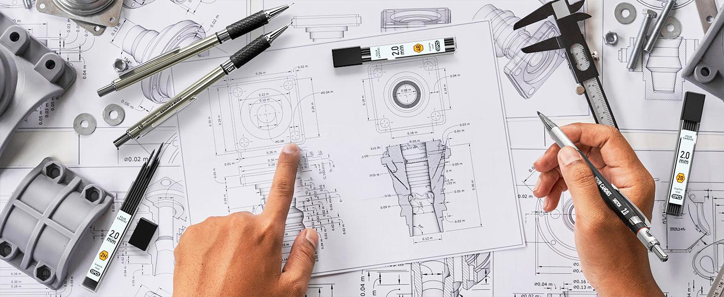 Four Candies 25PCS Art Mechanical Pencil Set with Case 3PCS Metal Artist Lead Pencil 0.5, 0.7, 0.9 mm & 3PCS 2mm Holder (HB 2H 2B 4B Color) with 432PCS Graphite Lead Refills for Drawing Sketching Essential for art students back to school gifts