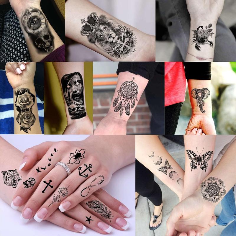 64 Sheets Long Lasting Flower Temporary Fake Tattoos For Women Arm Neck, Jellyfish Sunflower Moon Rose For Adults Girl, 3D Temp Realistic Snake Tatoo Stickers Serpent Peony Floral Kids