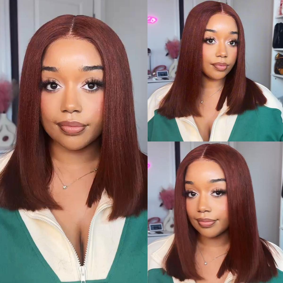 UNice Glueless Yaki Straight Short Bob Wig with Drawstring Pre-cut 7x5 HD Lace Human Hair Wigs with Bleached Knots Beginner Friendly Natural Hairline #TikTokShopStockUp #greenish