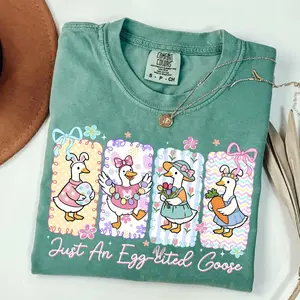 Comfort Colors Just An Egg-cited Goose Shirt, Easter Gift, Silly Goose Shirt, Easter Eggs Tee, Spring Easter Shirt, Easter Goose Lover Gift