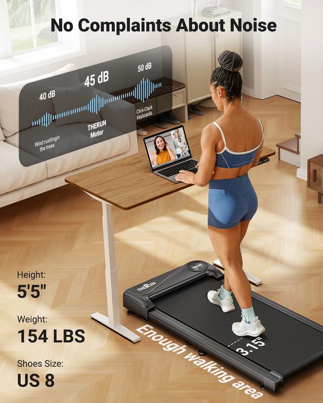 Foldable Walking Pad Treadmill with Handle, Low-Noise Motor 300 lbs Load Shock Absorption LED Display & Remote Control Compact Treadmill for Home & Office Exercise