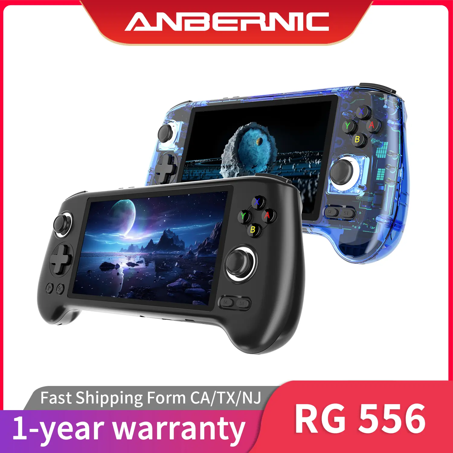 ANBERNIC RG556 Retro Handheld Game Console with Joystick, Bluetooth, Protection Case Compatibility, Unisoc T820 Chip, Android 13 System, 5.48-in AMOLED Screen, 1080p Display Port Output, WiFi, Game Card Support, Wireless