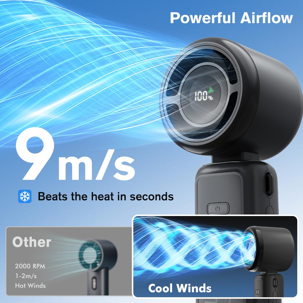 WHATOOK High Speed Portable Handheld Fan,Adjustable Turbo Mini Fan, Battery Rechargeable Personal Fan with Metal Body,Digital Display,Gifts for Women Men Travel/Camping/Outdoor-Pink-White-Green