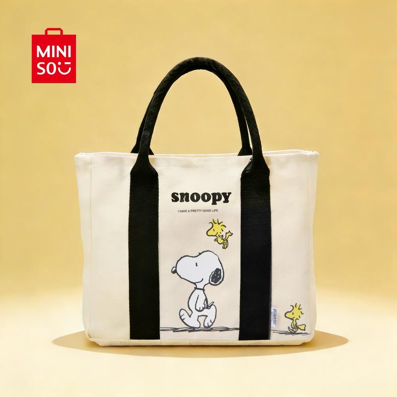 Snoopy Summer Adventure Series Creamy White Tote Bag Cute Holiday Candy Bag for Girls,Lightweight Portable,Reusable Daily Bag