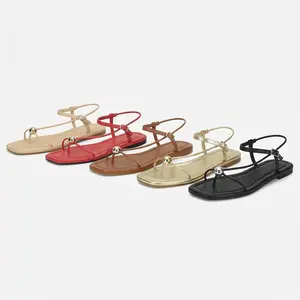 SOVANYOU  Strappy Flat Sandals for Women Comfortable Open Square Toe Sandals Dressy Beach Thong Flip Flop Slides Sandals