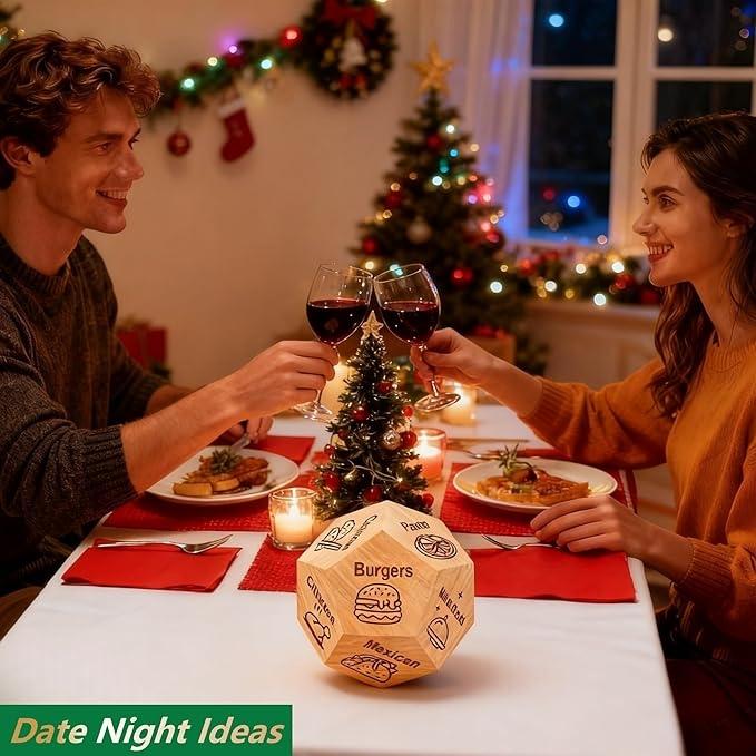 2/1Pcs Date Night Food Dice for Couples - Wooden Decision Dice with 12 Food Choices - Perfect for Anniversary, Birthday Gifts, Funny and Durable Gift for Him and Her