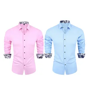 Men’s Solid Color Long-Sleeve Shirt with Turn-Down Collar and Patterned Cuff – Casual, Professional, Fashionable, Distinctive Business Shirt for Spring and Autumn