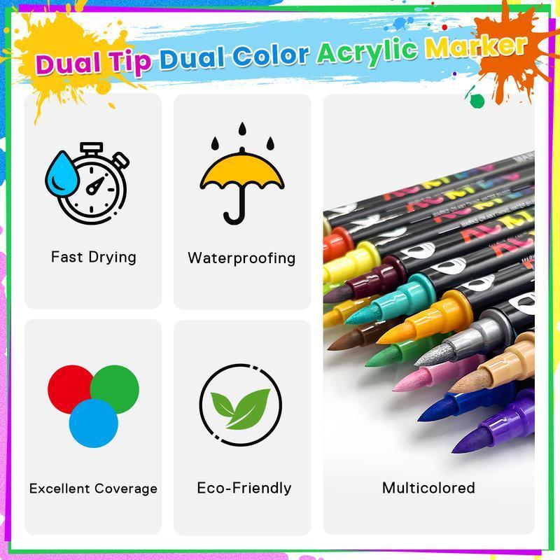 36Colors Acrylic Paint Markers, Brush Tip Paint Pens Acrylic Markers with Waterproof Long-Lasting Ink for Rock, Canvas, Fabric, Wood, Paper, Glass, Stone, Coloring Book DIY Crafts Art Supplies