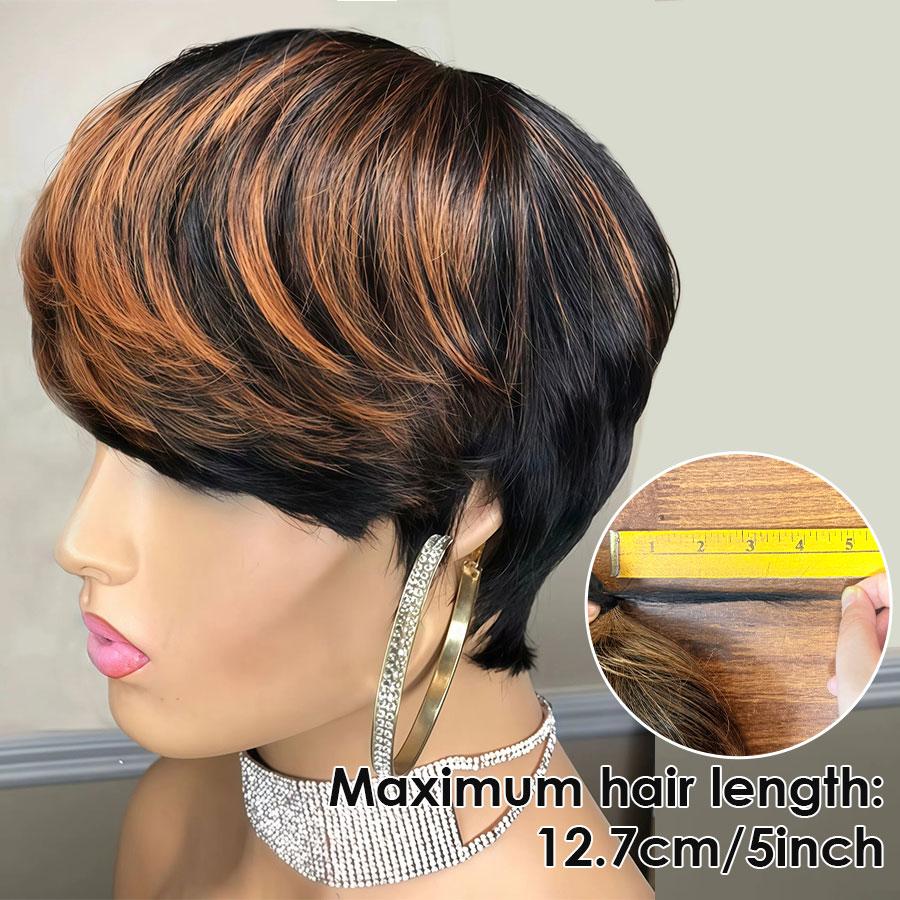 ShowRealHair 9149 Colorful Pixie Cut Wig Glueless Wigs Human Hair Short Brown Pixie Cut Wig Human Hair for Black Women Natural Black Color Pixie Cut Wig with Bangs Human Hair Wig Full Machine Made Glueless Wig SpringStatements
