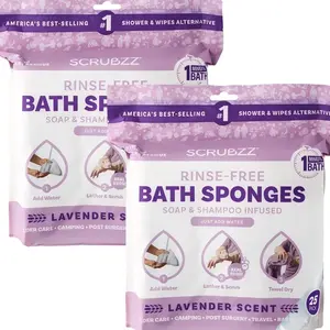 Scrubzz Rinse Free Bath Sponge, No Rinse Bath Wipes, Lavender Scented - 50 Count - 2 Pack