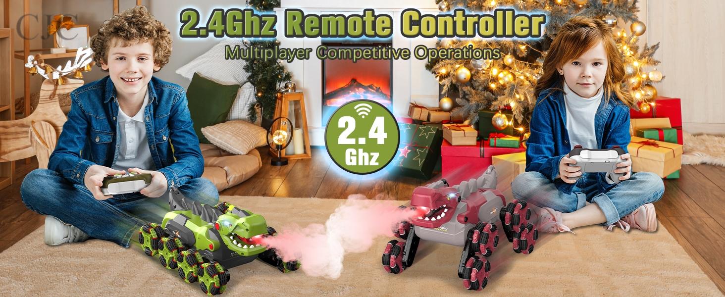 CJCMALL RC Stunt Car Toys for Kids,2.4Ghz Remote Control Dinosaur toys 360° Rotating Changeable RC Stunt Dinosaur Remote Control Dinosaur Car Toys with Spray Lights, Birthday Gifts for Boys Girls Kids