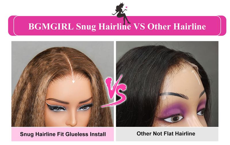 BGMgirl Highlight Brown Kinky Straight 6*4 Wear Go Glueless Pre Plucked Pre Cut Lace Closure Colored Wig Human Hair Wig eve valentines day gift