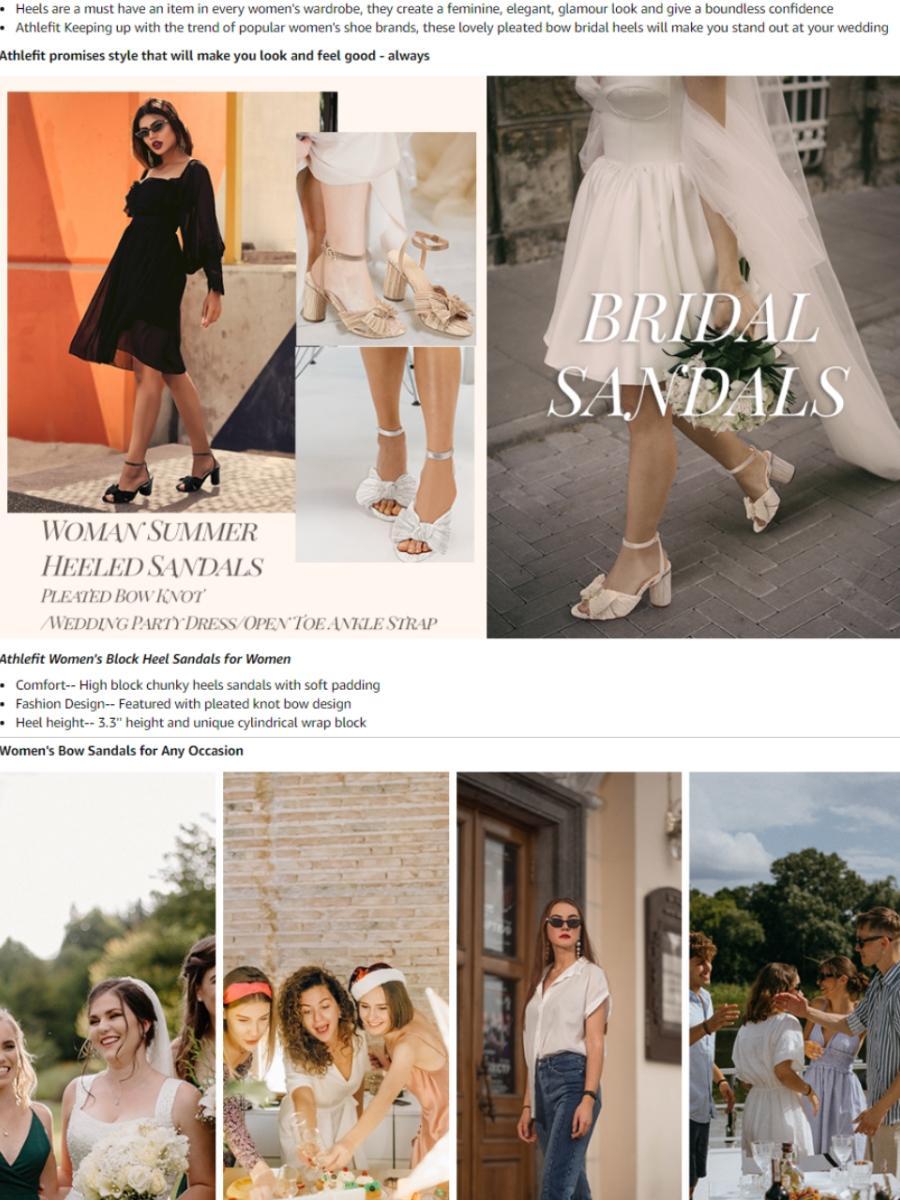 Athlefit Women's Open Toe Chunky Heels Pleated Bow Ankle Strap Heeled Sandals Wedding Bridal Shoes Footwear Girl Summer