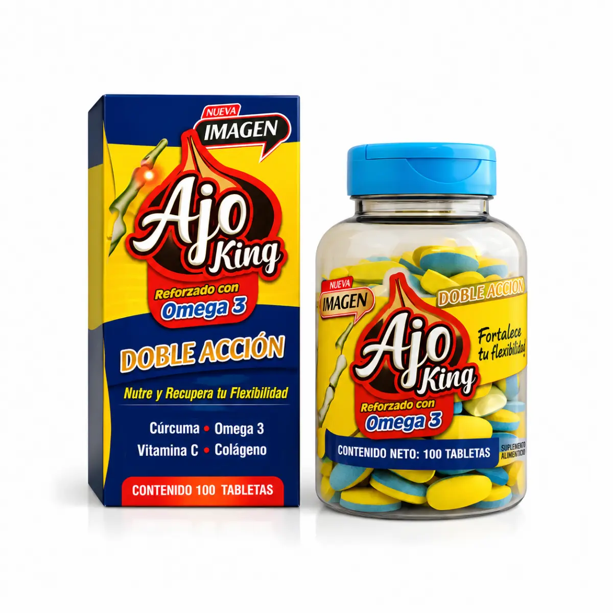 Ajo King - 100 CAPS Dietary Supplement with Collagen and Vitamin C glucosamina condroitina colageno vitamina artri ajo