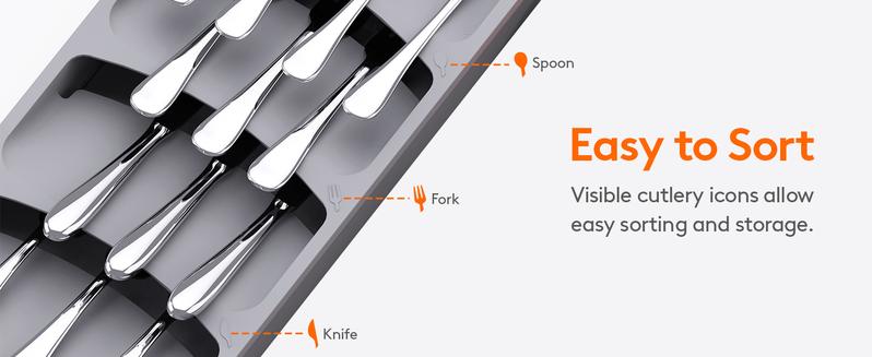 Lifewit Silverware Organizer, Expandable Utensil Tray for Kitchen Drawer, Adjustable Flatware & Cutlery Holder, Compact Plastic Design