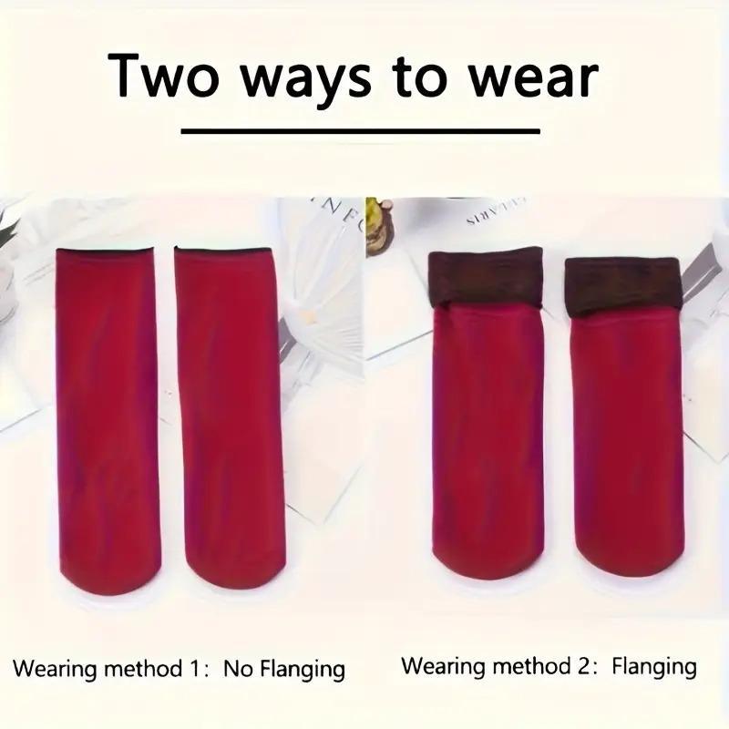 5 Pairs Autumn Winter Socks for Women Thickened Fleece Lined Cold-Proof Warm Self-Heating Snow Socks Unisex Floor Socks Mid-Calf Socks,Valentine's Day and Christmas Gifts Womenswear