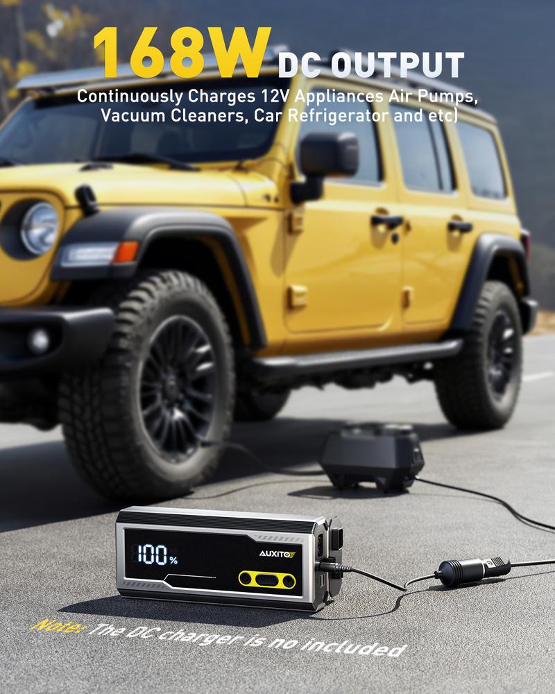 AUXITO 10000A Jump Starter, 12V Car Battery Jump Starter, Up to All Gas/All Diesel Engine with LED Display, 30W Type-C Fast Charging and 168W DC Output, 3-Mode Flashlight, Storage Case
