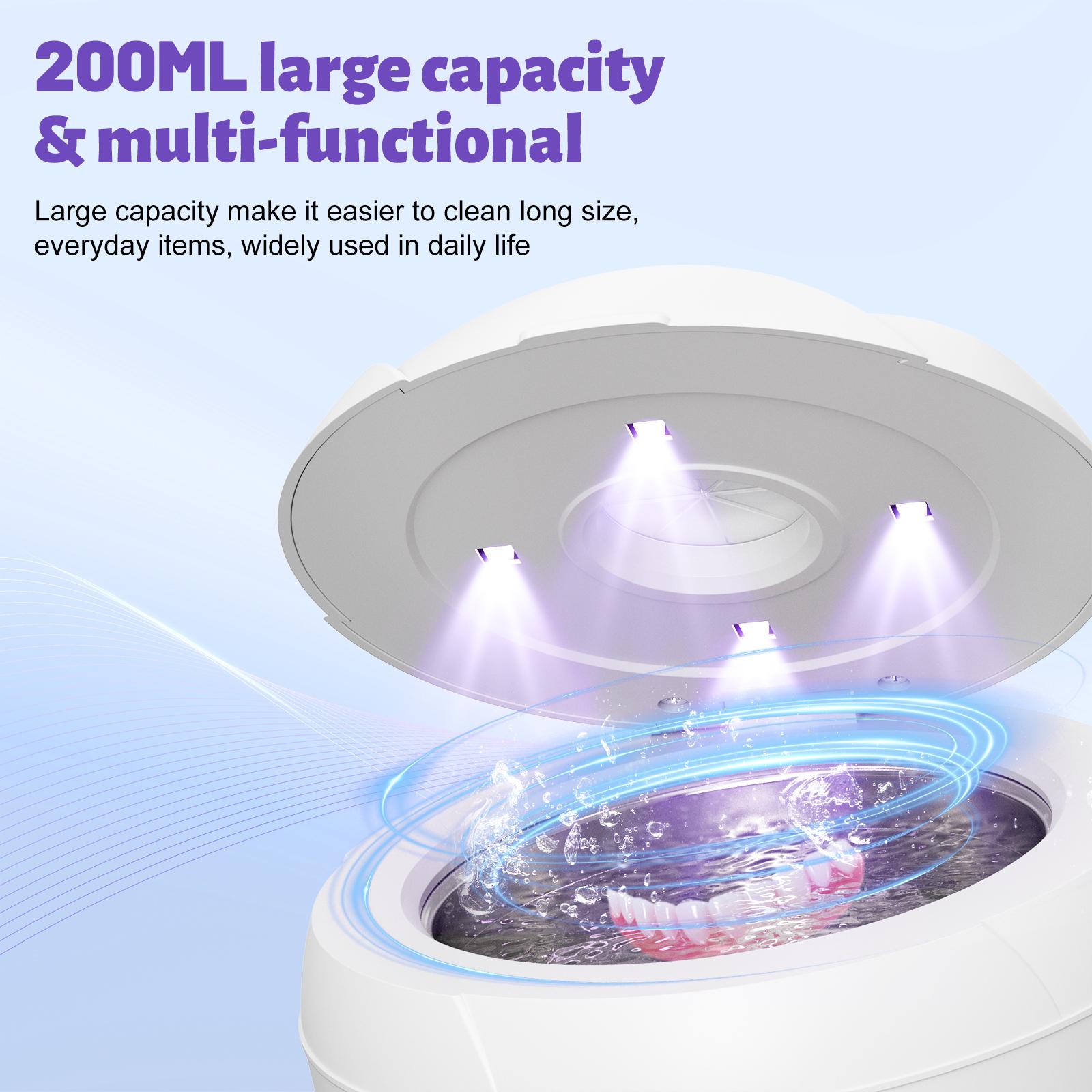 Wazhel Ultrasonic Cleaner for Retainer with UV Light – 45kHz Cleaning Machine for Dentures, Night Guards, Aligners, Toothbrush Heads, Jewelry, Pacifiers & Makeup Brushes – 4 Modes, Digital Timer&200ml Tank