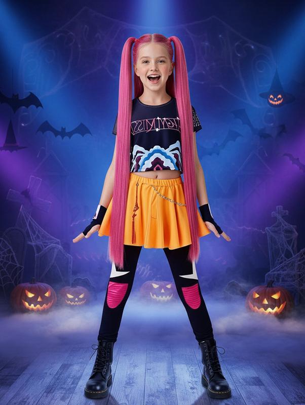 Kpop Demon Hunters Costume Rumi, Halloween Party, K-Pop Demon Hunters Costume Rumi Mira Zoey Outfit Cosplay Accessories, K-Pop Girls Cool Short Sleeve Crop Top Skirt Set, Mira Role Play Costume