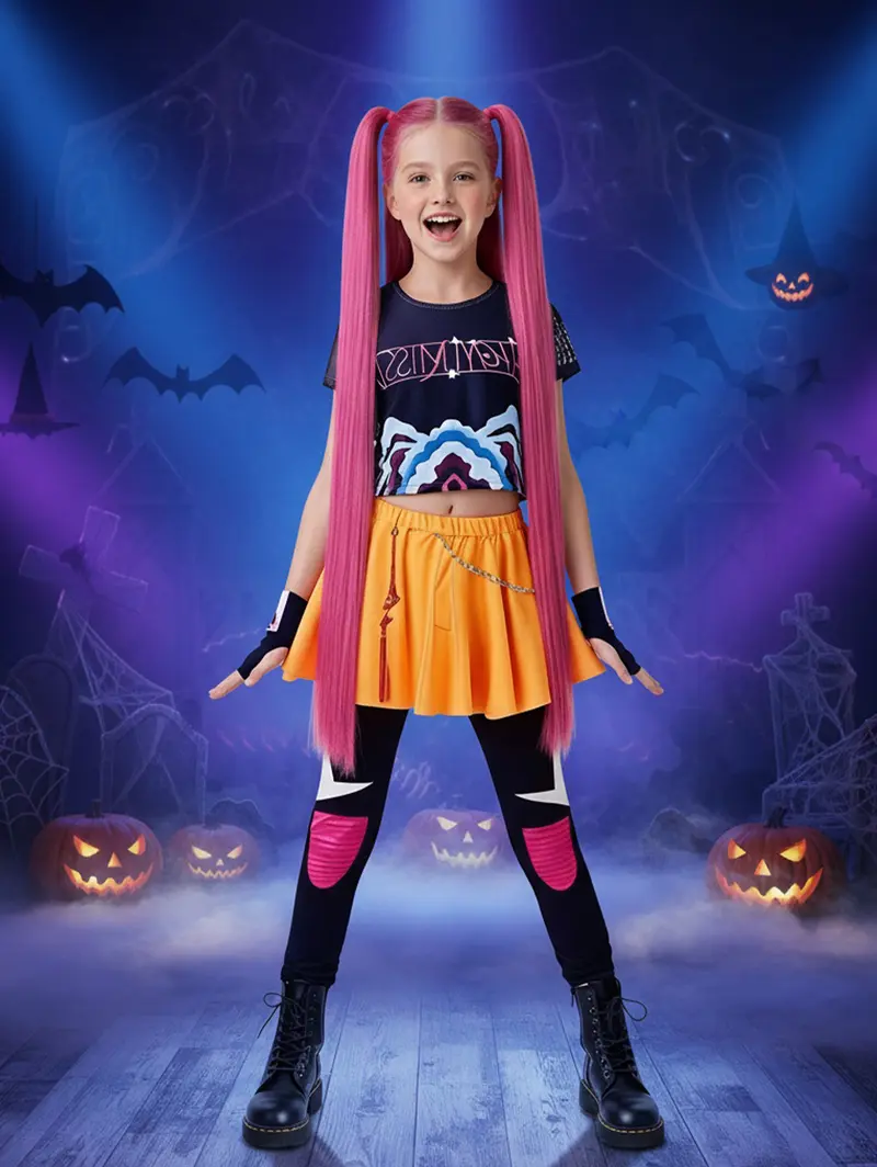 Kpop Demon Hunters Costume Rumi, Halloween Party, K-Pop Demon Hunters Costume Rumi Mira Zoey Outfit Cosplay Accessories, K-Pop Girls Cool Short Sleeve Crop Top Skirt Set, Mira Role Play Costume