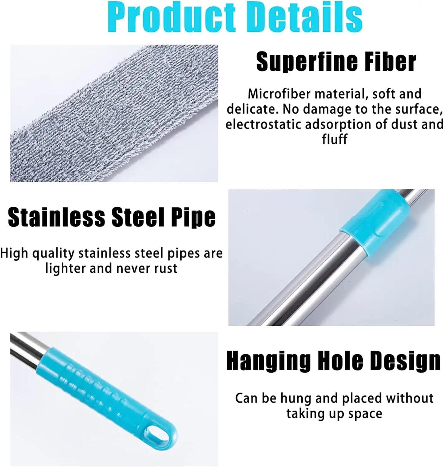 Retractable Gap Dust Cleaner with Extension Pole (36 to49 inches), Piece Bendable Flexible Duster with 2 ReusableMicrofiber Dusting Cloths & Soft Bristles, Wet & Dry DustBrush for Cleaning Under Furniture, Appliances, HighCeilings, Bed Household Gaps