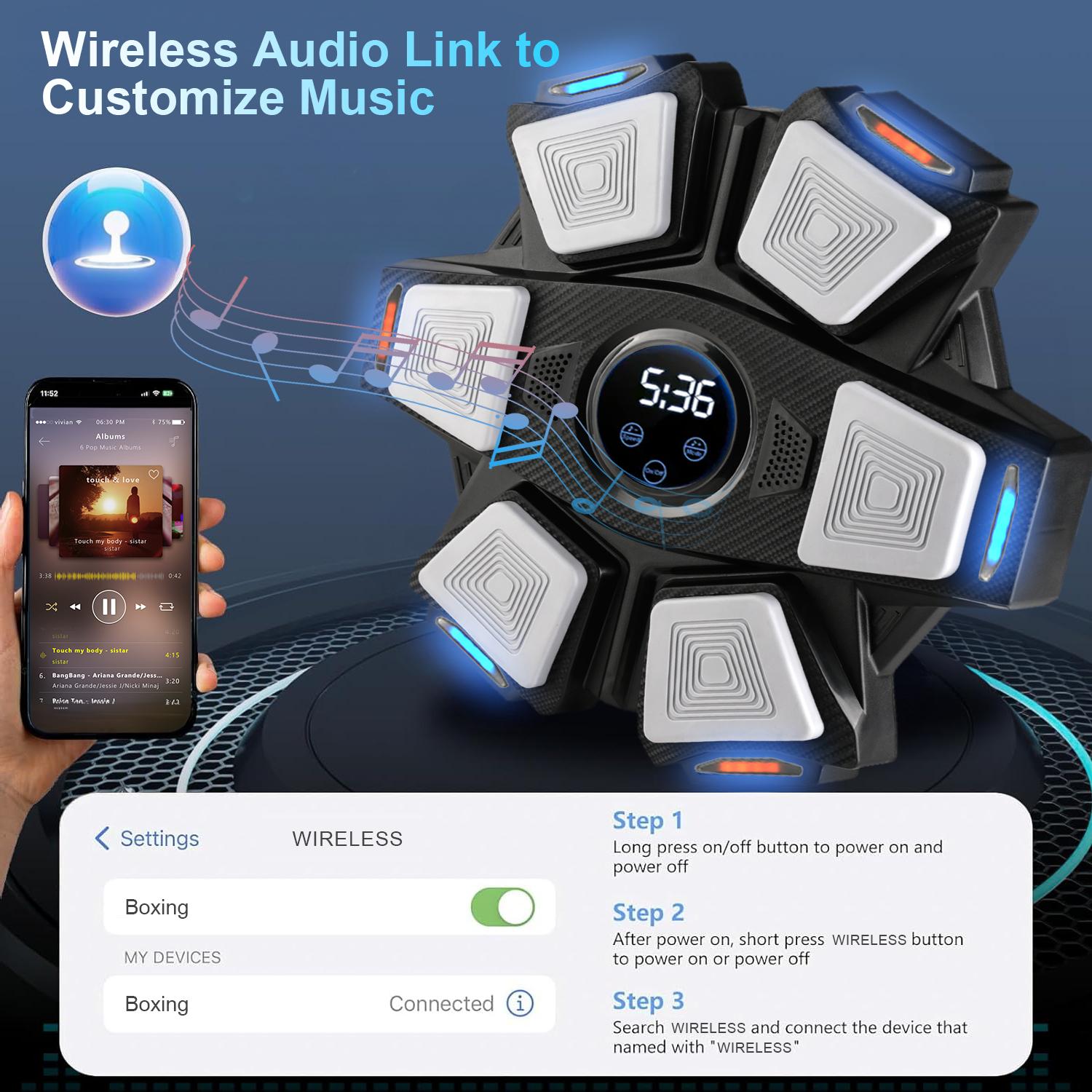 Music Boxing Machine Bluetooth Punching Machine with Gloves 9 Modes 9 Speeds Noise-Reducing ABS Target Smart Punch Counter Voice Coach Home Boxing Trainer for Adult Teen Kid