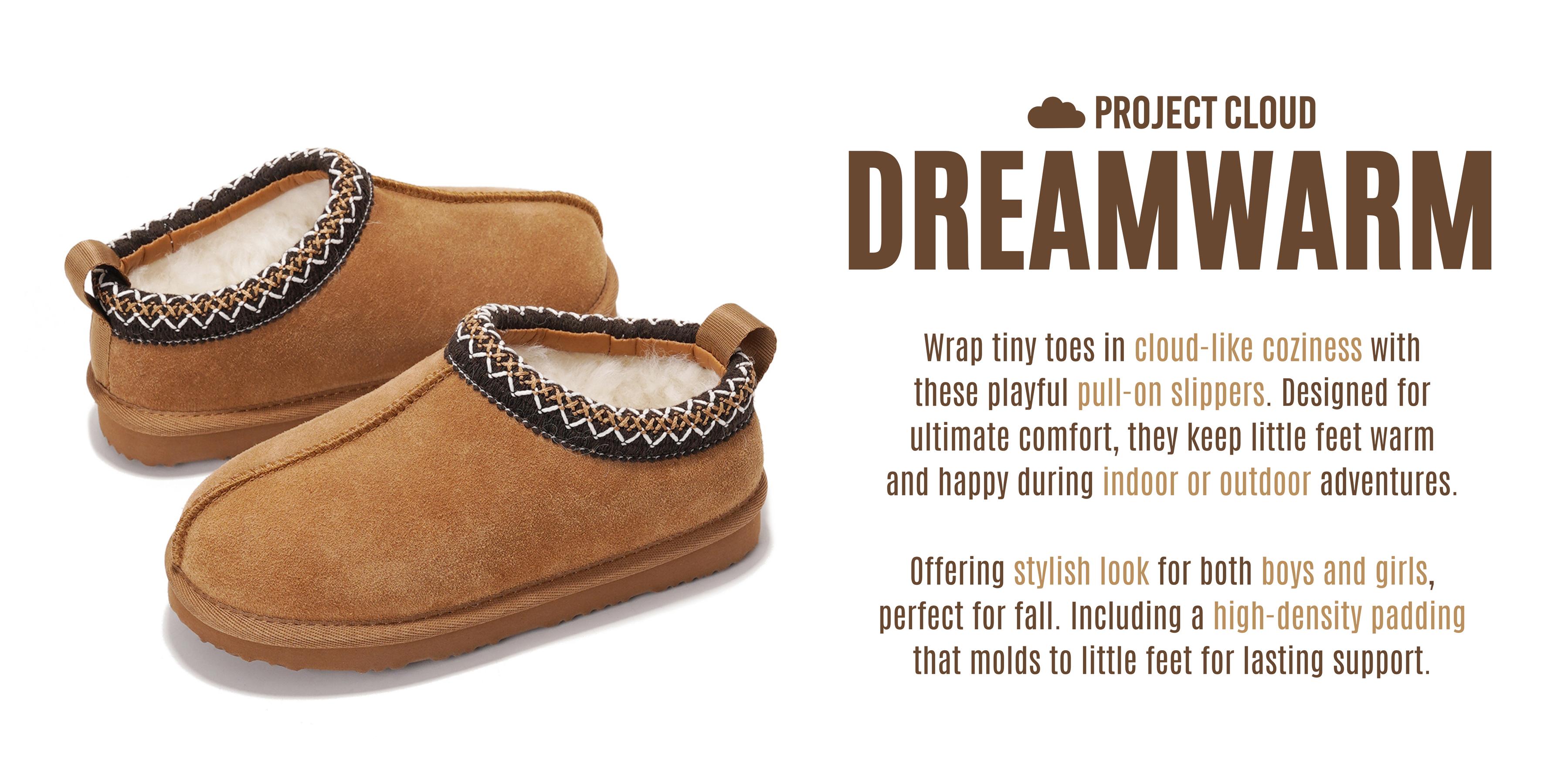 Project Cloud Kids Slippers | Australian Sheepskin | Memory Foam Insole | Lightweight | Non-Slip Girl Footwear - Dreamwarm