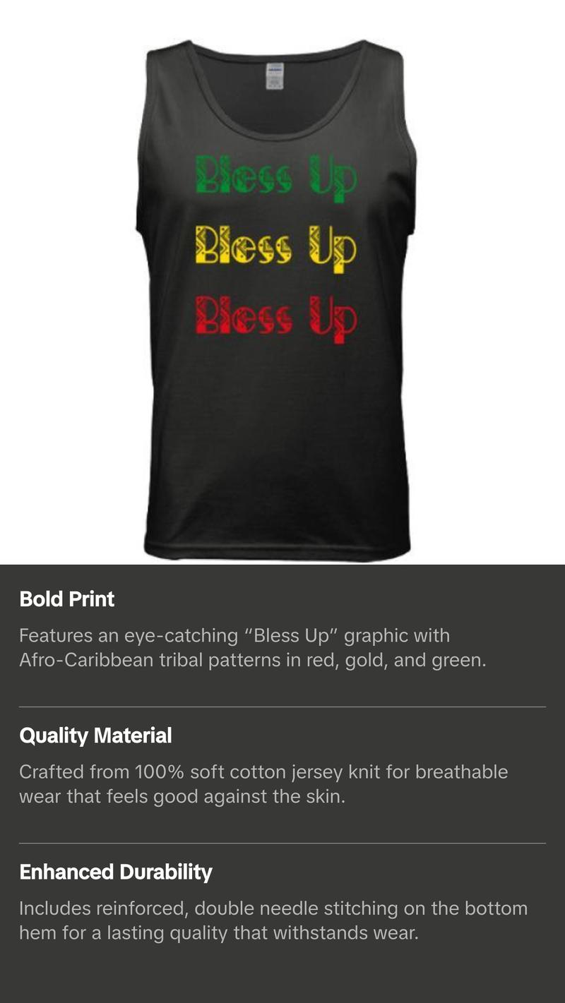 Bless Up Tribal Tank – Men’s Cotton Rasta-Inspired Graphic Tank Top Jersey Knit Bless Up Tribal Tank – Men’s Cotton Rasta-Inspired Graphic Tank Top Jersey Knit