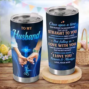 Gift - To My Husband 20 Oz Stainless Steel Tumbler, Valentines gift for her, Gift for Husband from Wife, Romantic Drinkware, Christian Religious Love Story Coffee Cup, Anniversary Birthday Gift