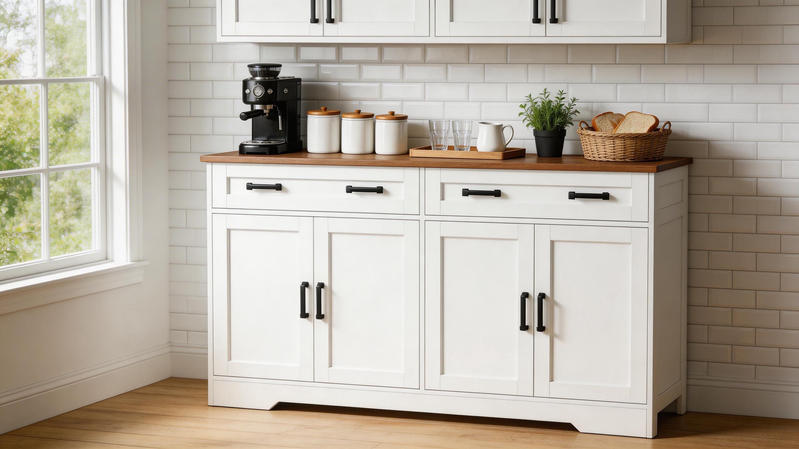 Fabiula Modern Sideboard Buffet Cabinet with Storage 4 Barn Doors Wood Coffee Bar Cabinet for Kitchen Living Room  Farmhouse Cupboard Farmhouse  Furniture