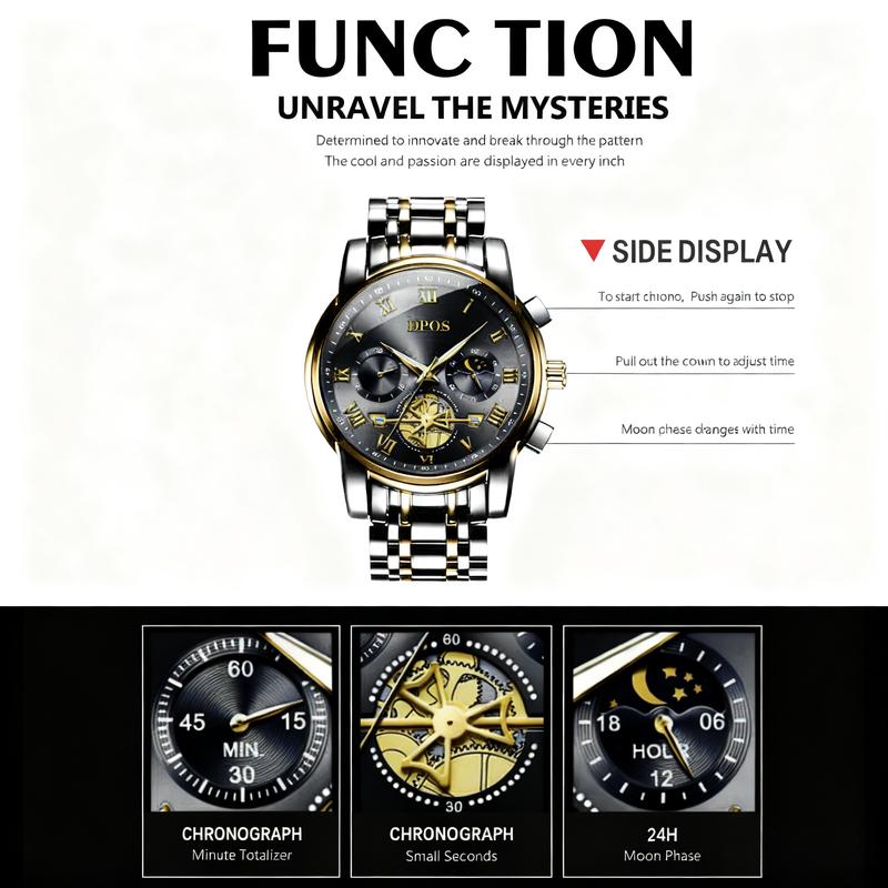 The top choice for boys! A 48mm large dial mechanical wristwatch, combining appearance quality with practicality, with luminous moon phase chronograph function! 40 meters of water resistance and fog protection, suitable for daily commuting. watch travel