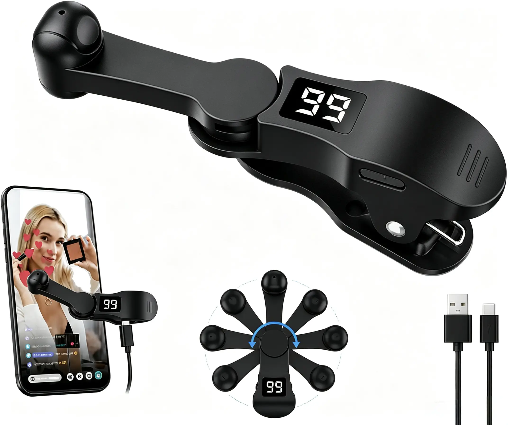 Portable USB Digital Smartphone Auto Screen Tapper Smart Trigger Clip Accessory, Rechargeable Adjustable Mobile Auto Clicker with 99 Speed Modes for Gaming & Live Stream Likes