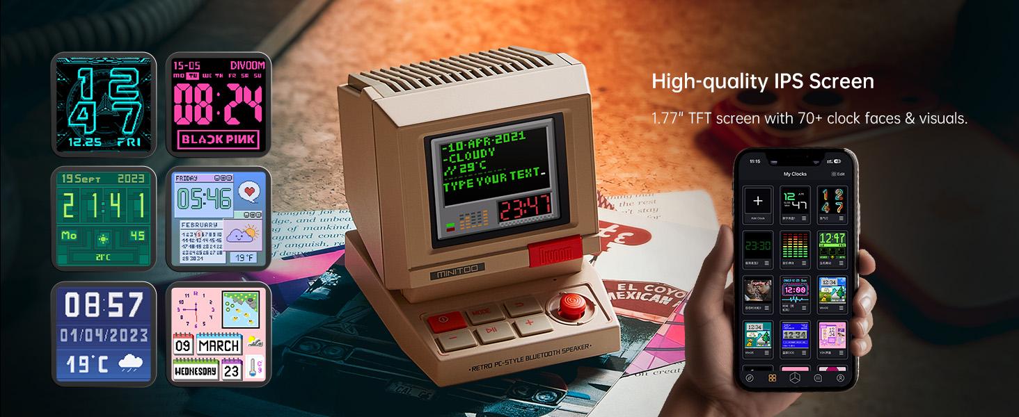 Divoom MiniToo Retro Pixel Bluetooth Speaker – 90s-Inspired PC Design,App Control, Alarm, White Noise, Retro Desk Portable Speaker for Music,Gaming Room Decor