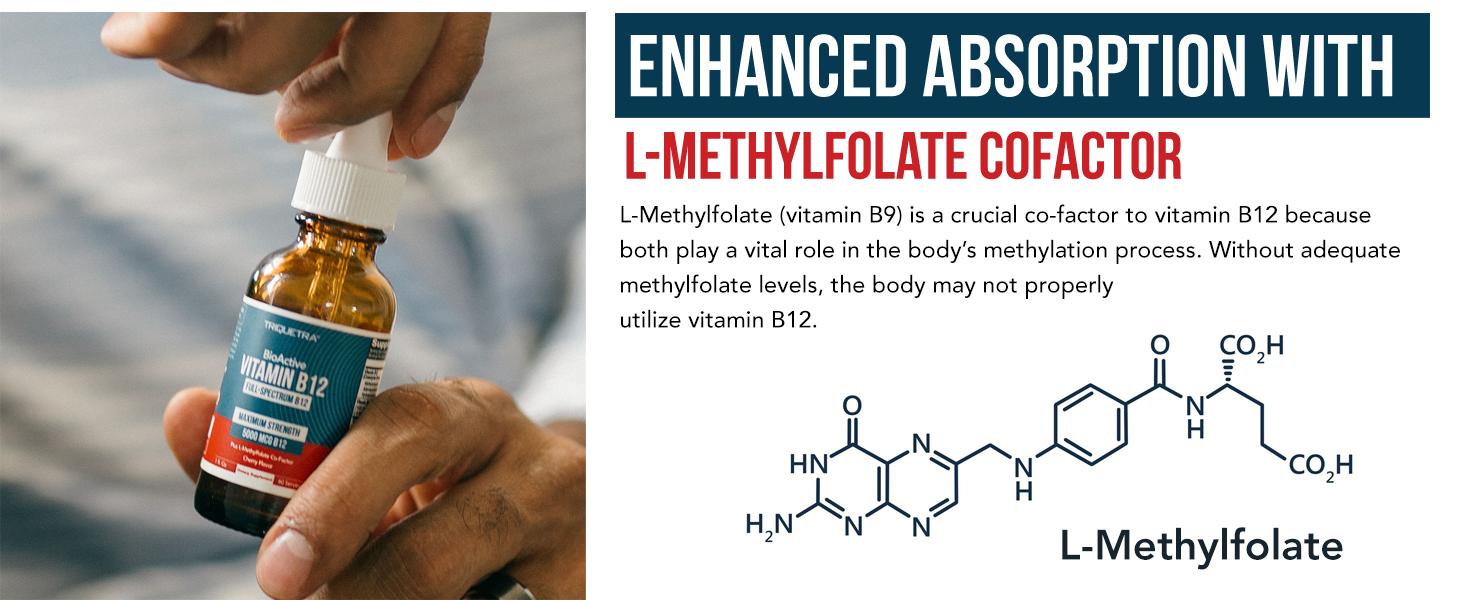 BioActive B12 Liquid: Vitamin B12 Plus L-Methylfolate Healthcare Fitness Supplement Edible