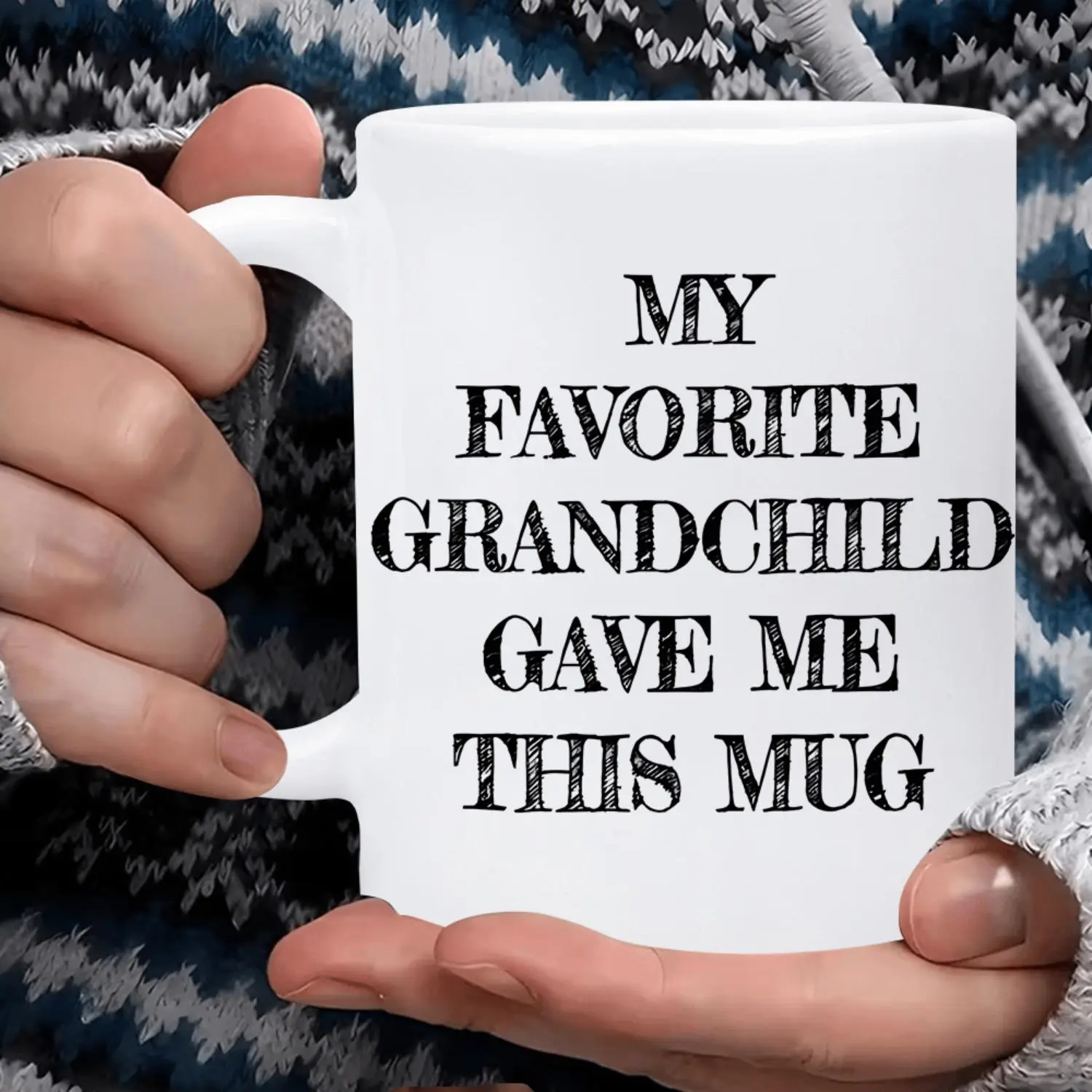 1pc 11oz Funny Grandparent Ceramic Mug | "My Favorite Grandchild" Message, White & Black Design